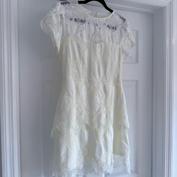LENA White Lace Dress Size S Cap Sleeve Mini Bridal Rehearsal Cute Feminine - Picture 6 of 13